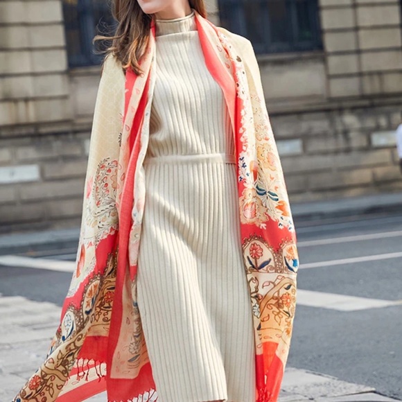 New XL Floral Print 100% soft wool Scarf Wrap - Picture 2 of 8